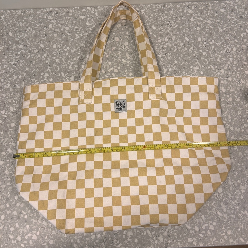 BDG Checkered Tote Bag, Mustard and Cream, EUC
